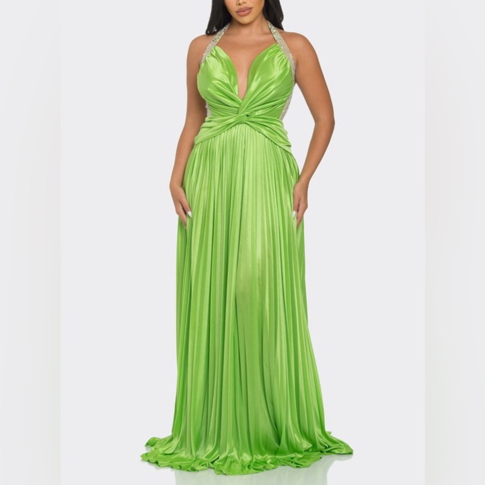 Green Halter Ruched Maxi Dress for Prom